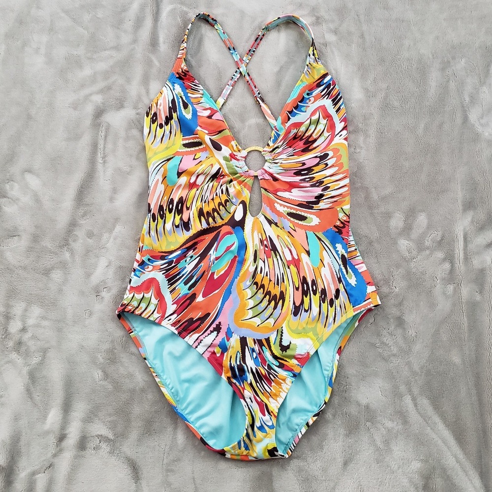Bleu Rod Beattie Womens One Piece Swimsuit SIZE 14 Multicolor Criss Cross Back